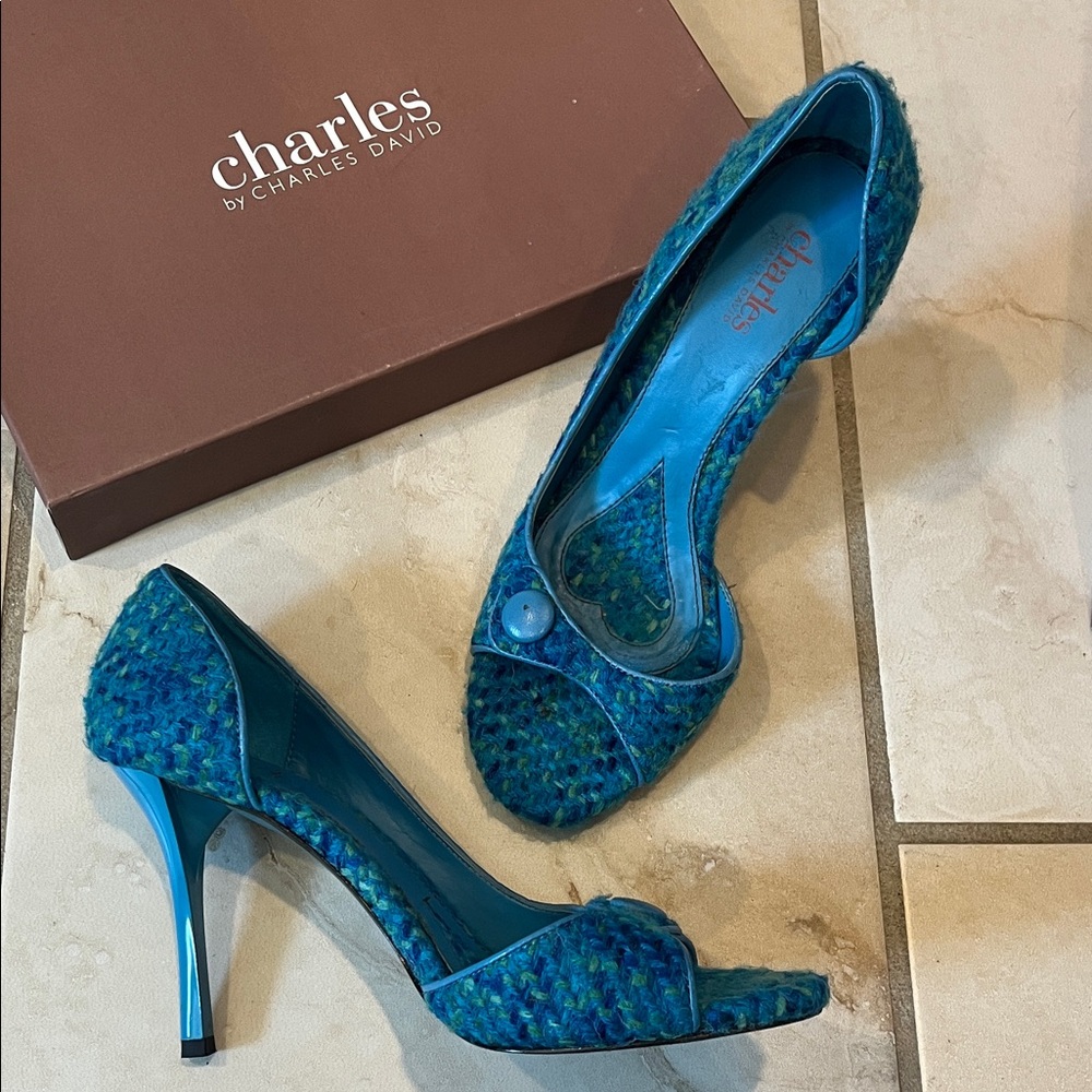 Charles By Charles David Turquoise Tweed Heels
